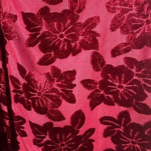 Marc New York Andrew Marc Burgundy Burnout Velvet Floral Button Blouse Large - Picture 5 of 6